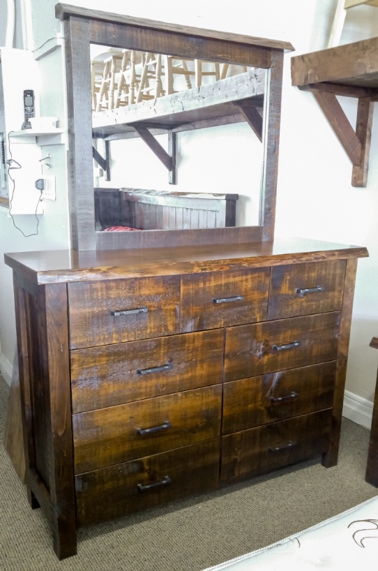 Frontier Live Edge 9 Drawer Dresser and Mirror Mennonite Furniture Ontario at Lloyd's Furniture Gallery in Schomberg