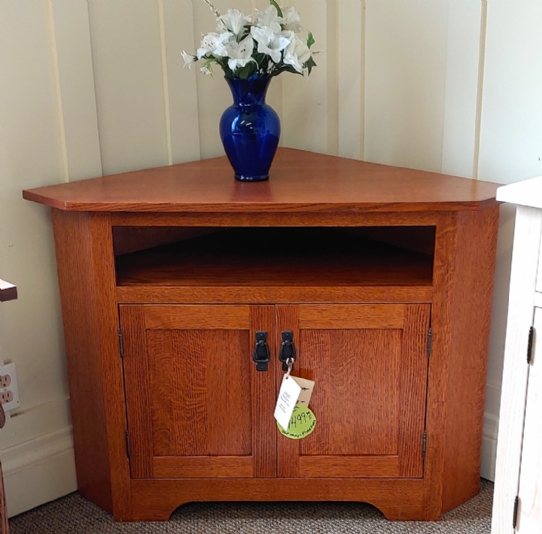 1/4 Cut Oak Mission Corner Cabinet Mennonite Furniture Ontario at Lloyd's Furniture Gallery in Schomberg